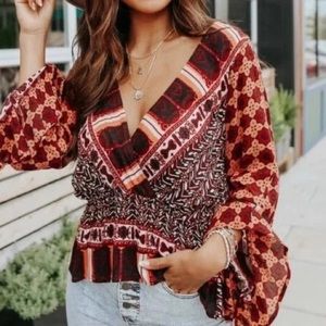 NWT Free People | Rosalie Bell Sleeve Faux Wrap Long Sleeve Top Size Small